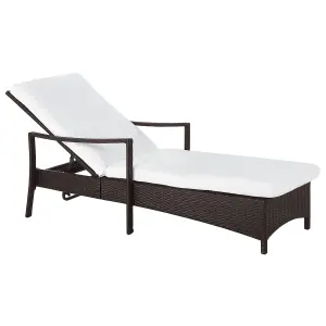 Sun Lounger with Cushion PE Rattan Brown VASTO