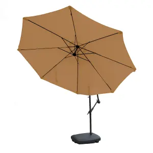 KCT Garden Parasol 3m Large Mocha Cantilever with Base