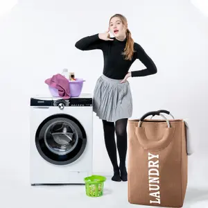 Coffee Collapsible Laundry Hamper with Handles Foldable Laundry Basket - 43L