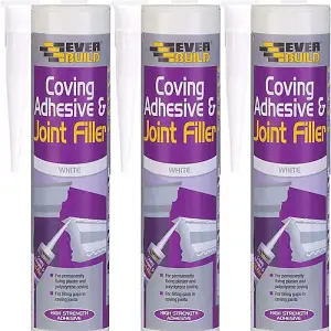 Everbuild COVE-EBD Coving Adhesive and Joint Filler, White, 290 ml (Pack of 3)