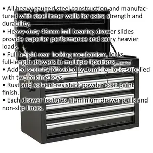 10 Drawer Lockable Tool Chest in Black - Durable Storage Cabinet 660 x 315 x 485mm