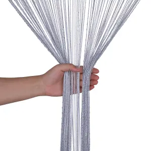 String Curtain Panel Spaghetti Tassel Curtain, 200cm x 90cm - Silver