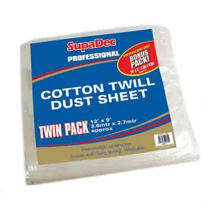 SupaDec Pro Cotton Twill Dust Sheets (Pack Of 2) White (Pack of 2)