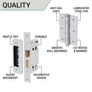 EAI - Swept Lever on Rose Lock Kit / Pack - 66mm Sash Lock & 76mm Hinges - Polished Chrome