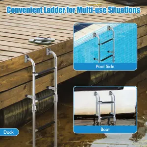 Costway 4 Step Folding Boat Ladder Anti Slip Stainless Steel Swimming Pool Ladder