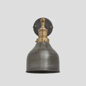 Industville Brooklyn Cone Wall Light, 7 Inch, Pewter, Brass Holder