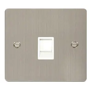 Flat Plate Stainless Steel Rj11 Socket - White Trim - SE Home