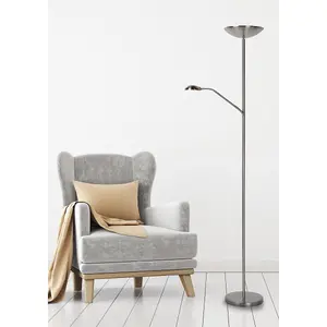 Lucide Zenith Modern Floor Reading Lamp - LED Dim. - 3000K - Satin Chrome