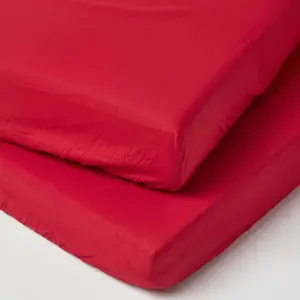 Homescapes Red Cotton Cot Bed Fitted Sheets 200 Thread Count, 2 Pack