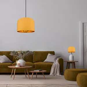 Modern Ochre Cotton Fabric 16 Floor/Pendant Lamp Shade with Shiny Golden Inner