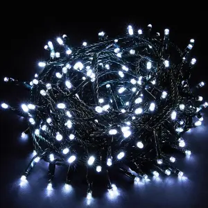 200 Bright White LED's Black Cable Connectable Outdoor Garden Party Christmas Waterproof String Lights (20m) Low Voltage Plug