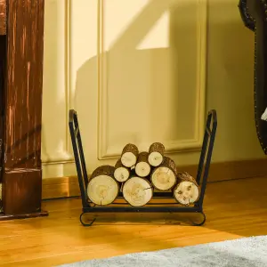 Outsunny Foldable Firewood Log Holder Wood Storage Rack Outdoor Indoor, Black