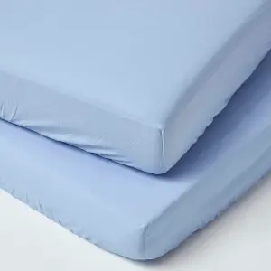 Homescapes Blue Cotton Cot Bed Fitted Sheets 200 Thread Count, 2 Pack