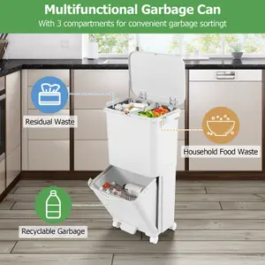 COSTWAY Plastic Step-on Trash Can 40L Kitchen Garbage Bin w/ Lockable Wheels