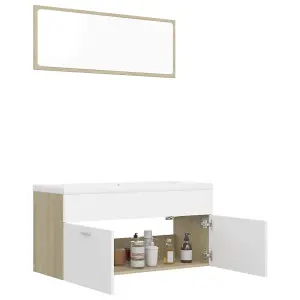 Berkfield Bathroom Furniture Set White and Sonoma Oak Engineered Wood