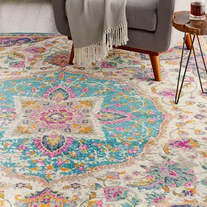 Ivory Multi Floral Persian Traditional Luxurious Rug for Living Room Bedroom and Dining Room-201cm X 290cm