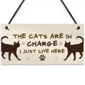 The Cats Are In Charge Hanging Sign Funny Cat Gift Home Decor Gift For Women