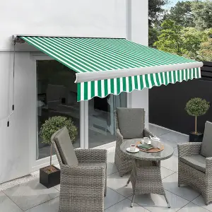 Primrose Awnings 6.0m x 3.0m Retractable Electric Full Cassette Green & White Awning Outdoor Patio Canopy