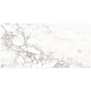 Verona Gloss White Marble Effect Porcelain Wall & Floor Tile - Pack of 80 Tiles, 14m² - (L)600(W)300mm