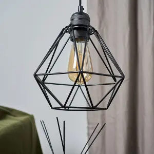 ValueLights Diablo Modern Geometric Black Metal Basket Cage Ceiling Pendant Light Shade