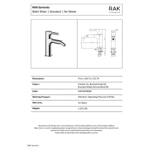 RAK Sorrento Bidet Brushed Gold Modern Bidet Tap Solid Brass