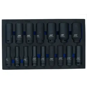 1/2in Drive Metric Deep Impact Impacted Sockets 6 Sided 10mm-32mm 16pc