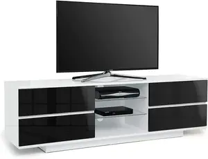 Homeology Avitus Premium High Gloss White with 4-Black Drawers and 2 Shelves up to 65" LED/OLED/LCD TV Cabinet