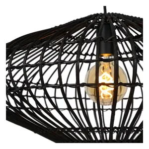 Lucide Magali Scandinavian Rattan Pendant Light 56cm - 1xE27 - Black