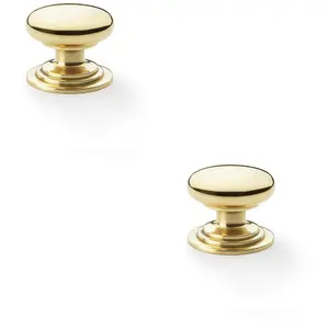 2 PACK - Stepped Round Door Knob Polished Brass 38mm Classic Kitchen Cabinet Pull Handle