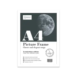 A4 White Picture Frame Fits A4 (21 x 29.7cm - 8.3 x 11.7in) Poster, Photo, Artwork, or Print.