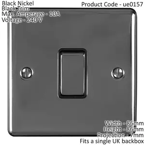 1 Gang Single Light Switch BLACK NICKEL 2 Way 10A Black Trim & Metal Rocker