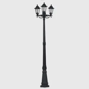 ValueLights Mayfair Traditional Victorian Style 1.95m Black 3 Way IP44 Outdoor Garden Lamp Post Light with LED Bulb