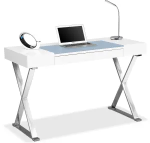 Homeology ADONIS White with Built-In Luxury Light Blue Leather Pad Ergonomic Home Office Desk