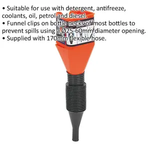 Versatile Clip-On Funnel with Flexible Hose for Easy Pouring