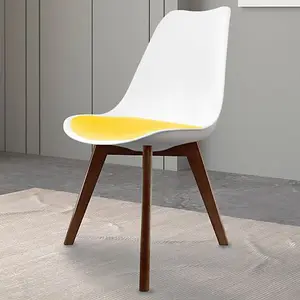 Soho White & Yellow Plastic Dining Chair with Squared Dark Wood Legs