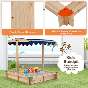 Costway Kids Wooden Sandbox Outdoor Children Play Sandpit w/ Height-adjustable Canopy