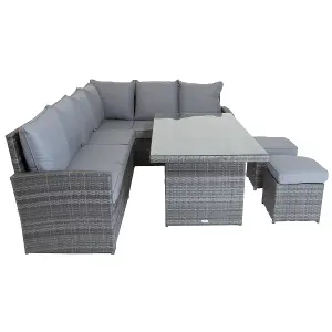 Charles Bentley 6 Seater Multifunctional Casual Rattan Dining Set - Light Grey