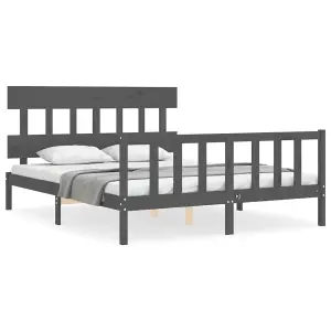 Berkfield Bed Frame with Headboard Grey King Size Solid Wood