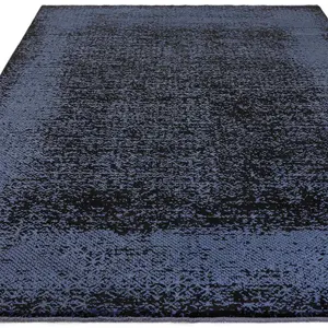 Indigo Black Abstract Modern Bordered Rug for Living Room and Bedroom-120cm X 170cm