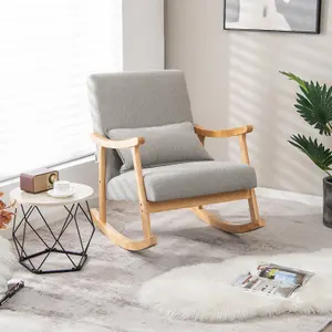 Costway Rocking Chair Upholstered Relaxing Recliner Armchair with Soft Cushion & Pillow