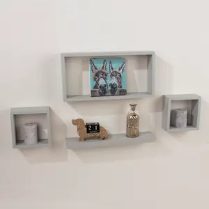 Recessed Wall Shelf, 4 Piece Wall Shelf Kit Grey