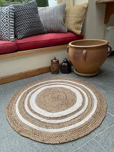 KHIDAKEE Round Border Beige Rug with Hand Woven - Jute - L60 x W60 - Natural