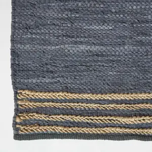 Homescapes Grey Recycled Leather Handwoven Stripe Rug, 120 x 170 cm