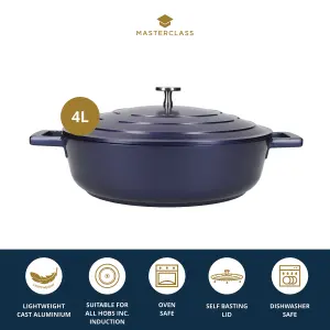 MasterClass Cast Aluminium 28cm Shallow Casserole Dish, Metallic Blue