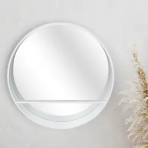 White Wooden Mirror With Shelf