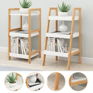 3 Tier Wood Book Shelf Trapezoidal Tower Bookcase for Living Room 75cm(H)