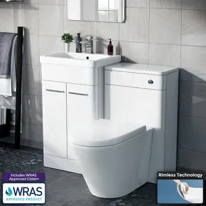 Nes Home Afern 500mm Vanity Unit, WC Unit And Round BTW Toilet Gloss White