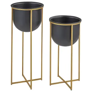 Set of 2 Elevated Plant Pots THUJA Metal Black