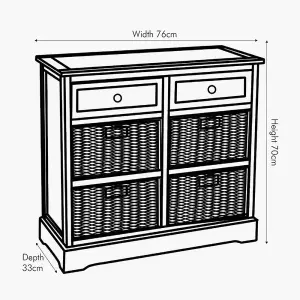 Grey Wood 2 Drawer 4 Basket Unit