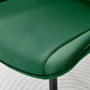 Furniturebox UK 2x Velvet Dining Chair - Pesaro Green Modern Velvet Chairs - Black Legs - Upholstered Pair Of Dining Room Chairs